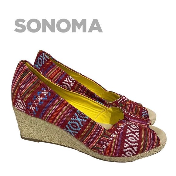 Sonoma Women's Madras Slip-on Peep Toe Espadrille Wedges 8.5 - Picture 2 of 6